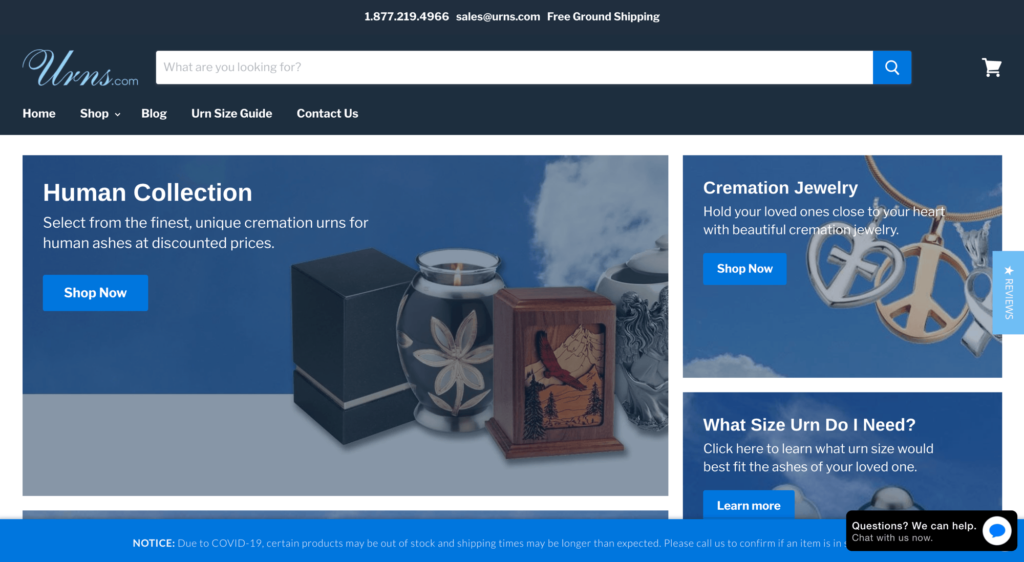 Urns e-commerce shopify by Mobkii